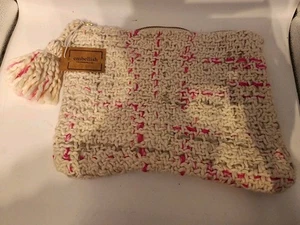 10"L x 8"H Woven Fabric Boucle Croix Zip Pouch w/ Tassel White/pink/Grey - Picture 1 of 5