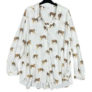 Jane + Delancey 3X Tiger Animal Print Roll Tab Long Slv Button Blouse Top Viskose - Bild 1 von 11