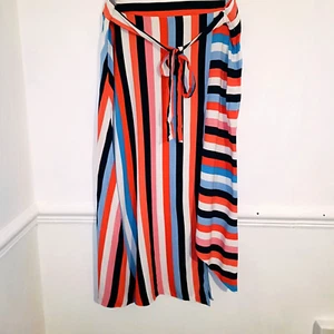 Red Herring Womens Skirt Red Size UK 16 Blue Midi Striped Asymmetric A-Line - Picture 1 of 8