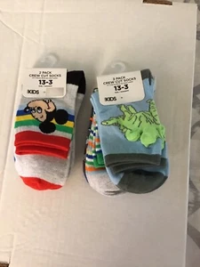NWT 5 Pairs Disney Mickey Mouse And Dinosaurs Soft Colorful CREW SOCKS 13-3 - Picture 1 of 7