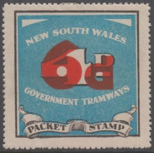 NSW 1937 Government Tramways tablero 6d en 4d paquete sello, poco común - Imagen 1 de 2