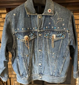 Freego Blue Denim Studded Jean Jacket Size Large - Picture 1 of 16