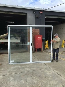 2100h x 2410w NEW Sliding Door White SF or FS Single Glazed +Fly Screen Door - Picture 1 of 8