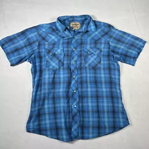 Wrangler Western Pearl Druckknopfleiste Herren Größe Large blau kariert Kurzarm - Bild 1 von 9