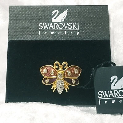 Swan Swarovski Butterfly Brooch Pin Copper Brown Enamel Clear Crystals NWT - Image 1 of 4