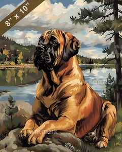 English Mastiff painting by a serene lake 8x10 Print - Picture 1 of 1