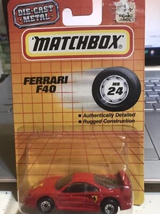 1992 MATCHBOX SUPERFAST MB24 RED FERRARI F40--slight damage to card upper right - Picture 1 of 2