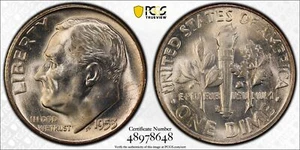 1953 S 10C Silver Roosevelt Dime PCGS MS 65 FS-901 Acorn - Picture 1 of 4