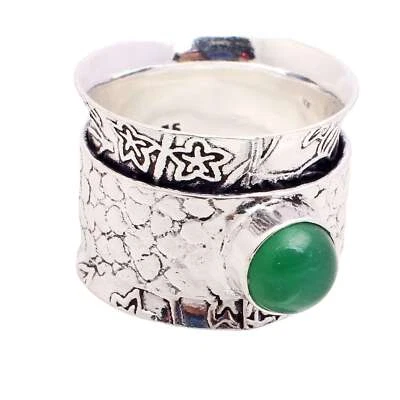 Anello Spinner In Pietra Verde Onice Etnico Fatto A Mano Taglia US 6.5 R-12745 - Immagine 1 di 3