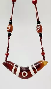 Tibetische Dzi Halskette 2 Ösen Amulett Anhänger Perlen Collier - Bild 1 von 13