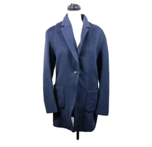 Ji Oh Jacket Womens 8 Blue Navy Virgin Wool Alpaca Boyfriend Blazer Coat - Picture 1 of 8