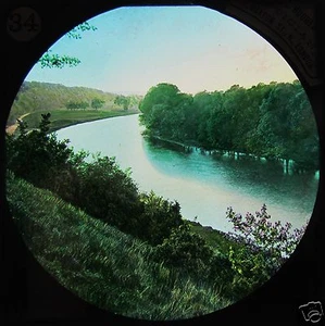 HAND COLOURED Glass Magic Lantern Slide RIVER THAMES NO18 C1890 PHOTO ENGLAND - Picture 1 of 2