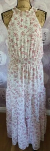 Ladies Dress Spring Floral Pink & White Halter Neck Dress Size 16 Brand New - Bild 1 von 3