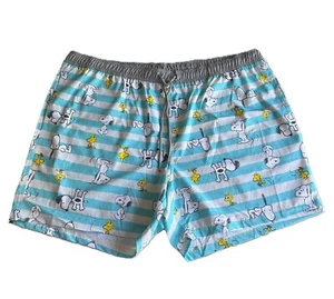 Snoopy Woodstock Print Peanuts Swim Trunk Board Short Men 3XL White Blue Stripe - Picture 1 of 12