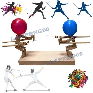 Funny Balloon Bamboo Man Battle - Handmade Wooden Fencing Puppets Family Game - Picture 1 of 13