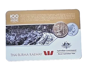 2016 20 Cent Thai Burma Railway Uncirculated Coin RAM Card Anzac to Afghanistan - Picture 1 of 4