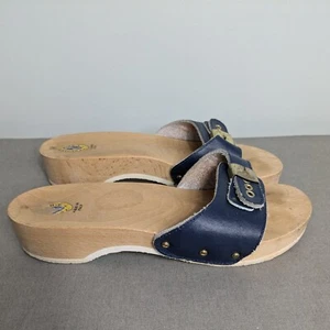 Dr Scholls Exercise Sandals Clog Wooden Vintage Blue Slip On Leather Italy 8 - Picture 1 of 13
