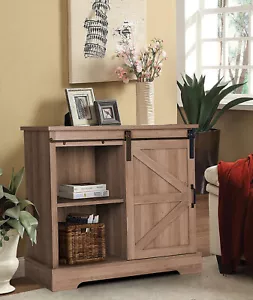 Farmhouse Bar Cabinet Sliding Barn Door Kitchen Sideboard Buffet Storage Cabinet - Picture 1 of 12