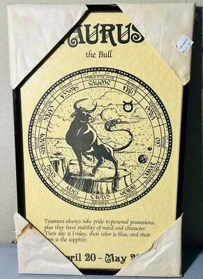 "Arte de pared con marco de bronce astrología zodiaco Tauro el toro de los años 70 vintage 16"" x 10""" Foto 1 de 3