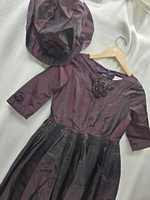 Vestido para niña NEIMAN MARCUS HELENA granate con sombrero talla-12 Foto 1 de 4