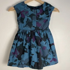 Gap Girls 4-5 Dress Blue Camo 100% Cotton Poplin Lined Short Sleeve EUC Summer - Picture 1 of 11