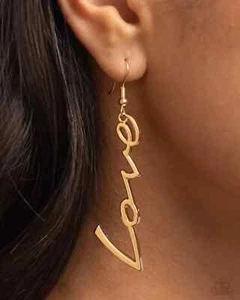 Paparazzi LIGHT CATCHING LETTERS gold earrings - Picture 1 of 2