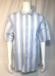 ROCHAS PARIS Men XL 19" Blue/White Short Sleeve Striped Cotton Shirt Collar - Bild 1 von 7