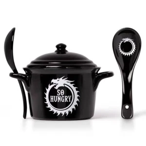 JUEGO DE CUENCO Y CUCHARA CON TAPA OUROBOROS Alchemy Gothic So Hungry Ouroboros Sopa Crock - Imagen 1 de 3
