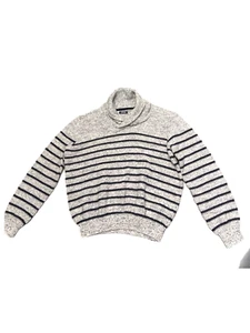 Suéter para mujer Izod gris marino rayas manga larga mezcla algodón talla Med - Imagen 1 de 5