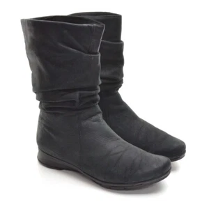 Ladies Mephisto Agatha Ruched Ankle Boots Eu 7 US 9.5 Black Nubuck Pull Up Shoes - Imagen 1 de 7