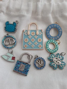 Dior   Gucci  Pendants zipper pull mix lot of 9 silver / blue - Picture 1 of 5