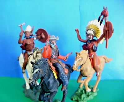 Britains Swoppet 2 Native American Indians and Sheriff Mounted 1/32 Vintage 60's Foto 1 de 4