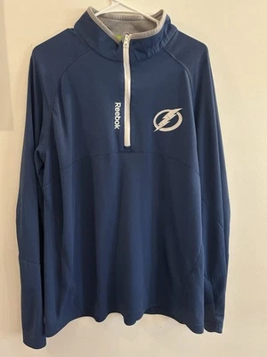 Reebok Tampa Bay Lightning Mens NHL Center Ice 1/4 Zip Pullover Blue L PLAYDRY - Image 1 of 4