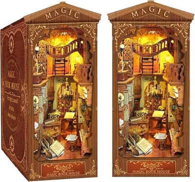 DIY Book Nook Kit with LED Light, 3D Wooden Bookshelf Insert Craft Adults Teens - Image 1 of 4
