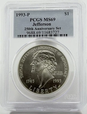 1993-P MS69 Jefferson PCGS $1 Commemorative  - Image 1 of 2