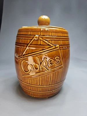 Tarro de galletas de barril de whisky vintage con tapa marrón Foto 1 de 4