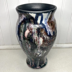 Vintage Studio Art Pottery Vase Green Blue + Drip Glaze Signed & Dated By Artist - Picture 1 of 8