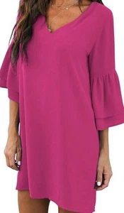 Abito Trina Turk rosa tinta unita scollo a V manica a campana tubino donna taglia large - Foto 1 di 10