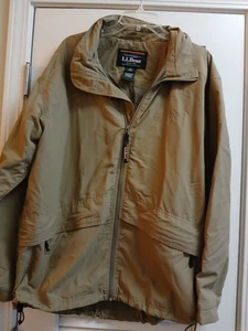 Vintage LL Bean Jacket Mens Large Beige Khaki Outdoors Cotton Tucked Away Hood - Picture 1 of 9