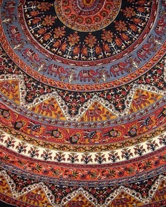 Indian Mandala Print Round Cotton Tablecloth 76" Brown - Picture 1 of 2