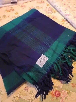 Manta de acrílico vintage a cuadros azul verde negro Faribo 52" x 60" vintage  Foto 1 de 4