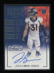 Boleto de novato Panini Contenders Justin Simmons #231 RC 2016 automático Denver Broncos - Imagen 1 de 2