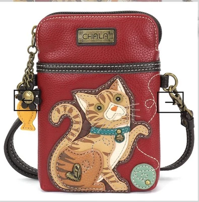 NUEVO BOLSO BANDOLERA CHALA NARANJA RAYAS GATO ATIGRADO GATITO TELÉFONO CELULAR BURDEOS NUEVO Foto 1 de 4