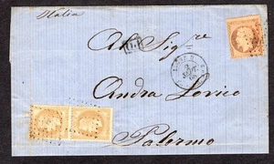 FRANCIA TURQUÍA 1868 PAR 10c y 40c EN FL CONSTANTINOPLA A PALERMO ITALIA - Imagen 1 de 2