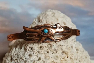 Copper Turquose Childs Cuff Bracelet with Roadrunner Design - Picture 1 of 9