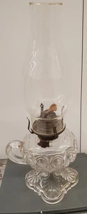 EAPG Glass Bullseye Pedestal Finger Oil Lamp Square Base #1 Burner COMPLETE - Picture 1 of 11