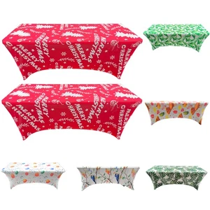4/6/8FT Fitted Tablecloths Stretch Spandex Markets Wedding Xmas Table Cloth - Picture 1 of 25