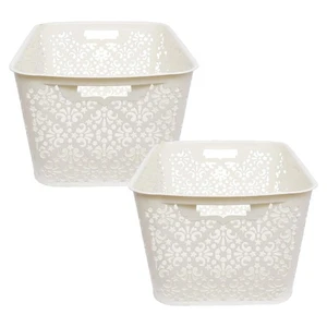 Plastic Uniqe Design Storage Basket Color Cream For Kitchen Set Of 2 - Picture 1 of 4
