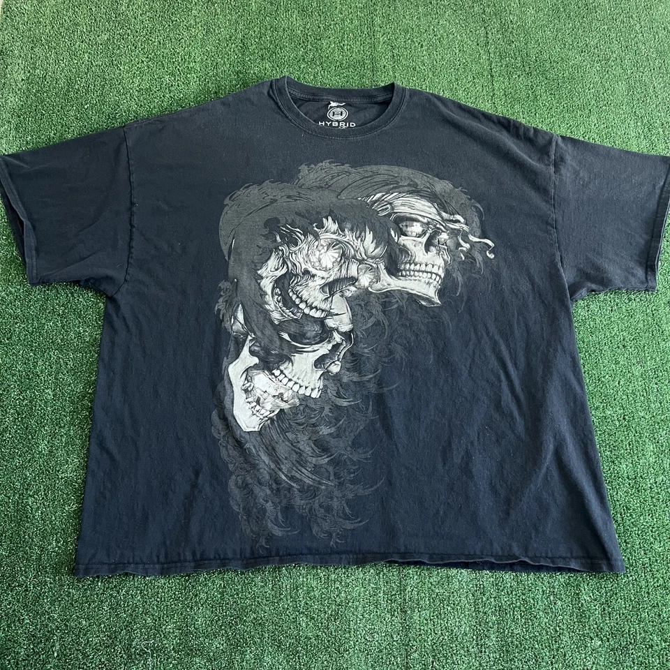 Vintage Hybrid Skull Tribal T-Shirt Mens 4XL Black Goth Jesse Pinkman Emo Y2K - Image 1 of 4