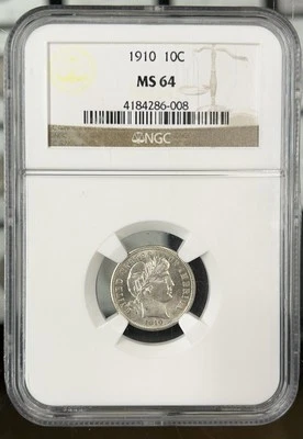1910 Barber Dime Nice White Coin! NGC MS64 GC288 - Image 1 of 2